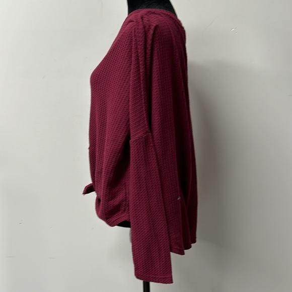 a.n.a. Waffle Knit Long Sleeve Button Front Tie Bottom Shirt Large oversized - Picture 3 of 8